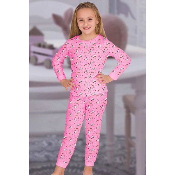 Unicorn Desenli Kız Çocuk Pijama Takımı - Pembe