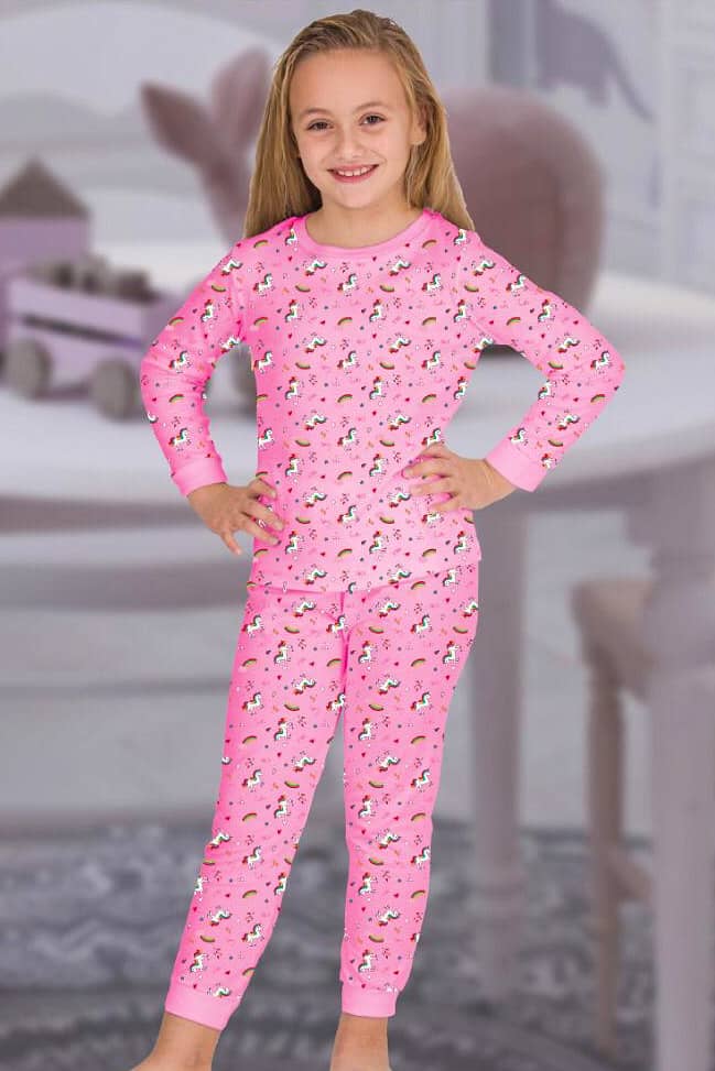 Unicorn Desenli Kız Çocuk Pijama Takımı - Pembe
