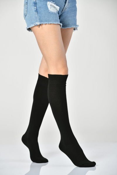 3'Lü Paket Kadın Yün Dizaltı Çorabı (Siyah-Gri-Bej)