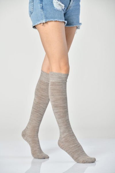 3'Lü Paket Kadın Yün Dizaltı Çorabı (Siyah-Gri-Bej)