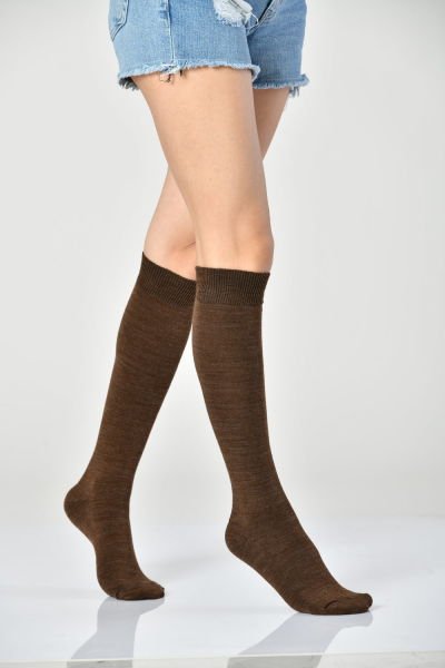 3'Lü Paket Kadın Yün Dizaltı Çorabı (Siyah-Kahve-Lacivert)
