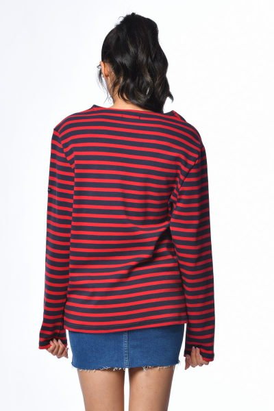 Tipond Uzun Kollu Çizgili Sweatshirt - Kırmızı/Lacivert