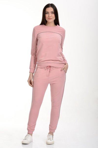 Şerit Detaylı Sweatshirt - Pembe