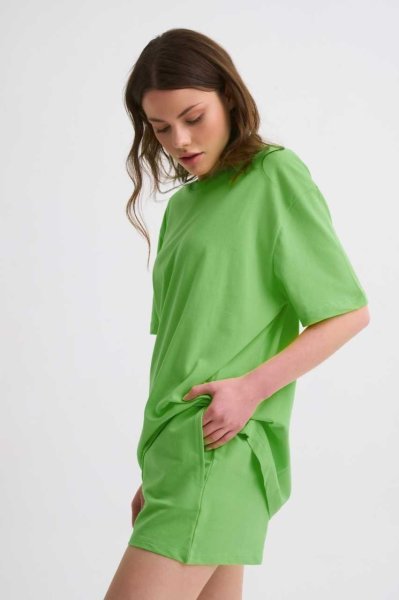 Organik Cepli Regular Fit Bağcıklı Kadın Şort - Yeşil