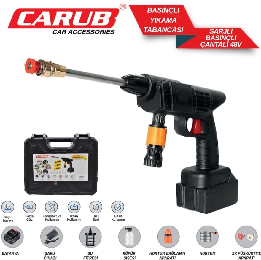 Carub Şarjlı Ve Yüksek Basınçlı Oto Yıkama Ve Sulama Tabancası