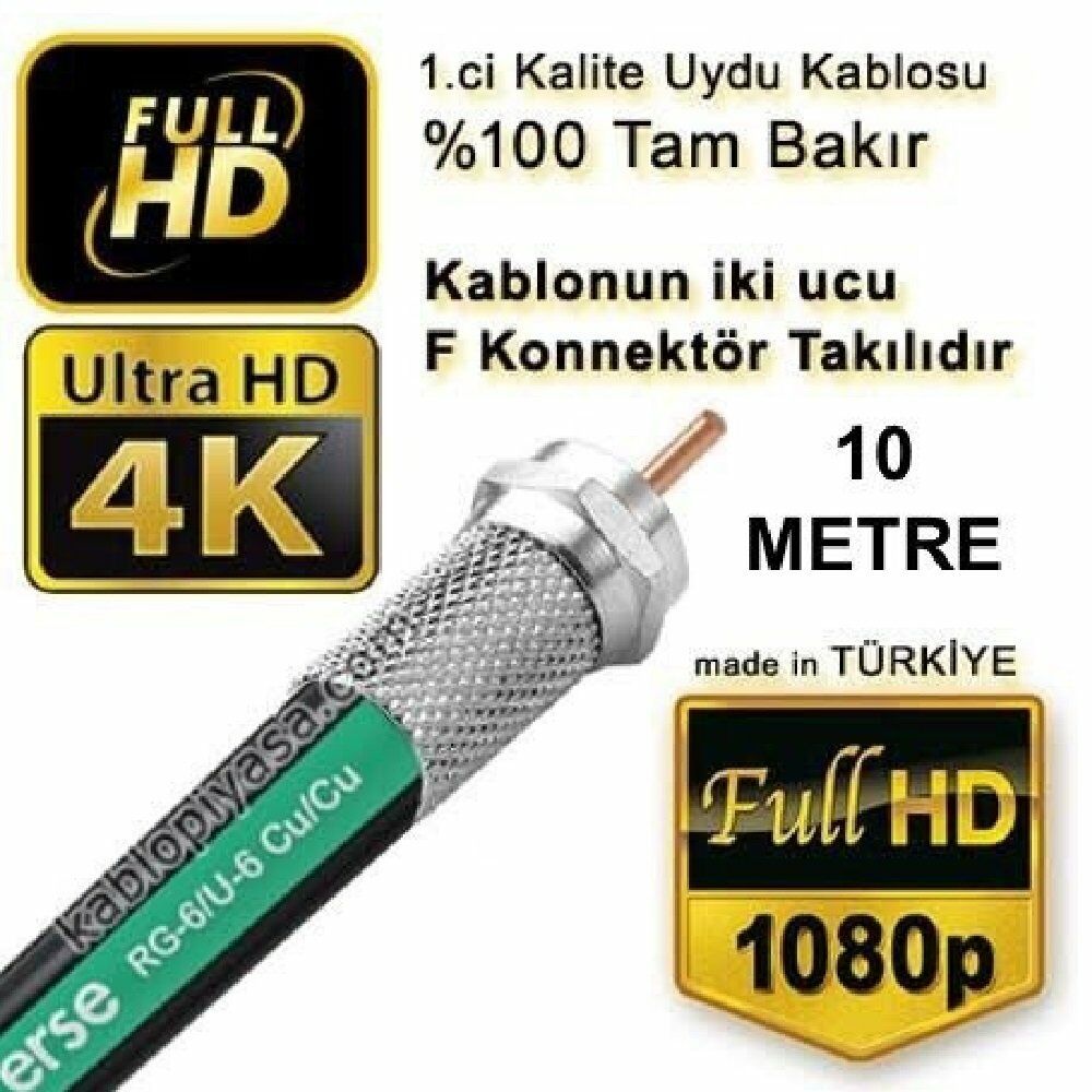 Erse RG6/U6 Anten Kablosu %100 Bakır-10 Metre F Konnektör Takılı