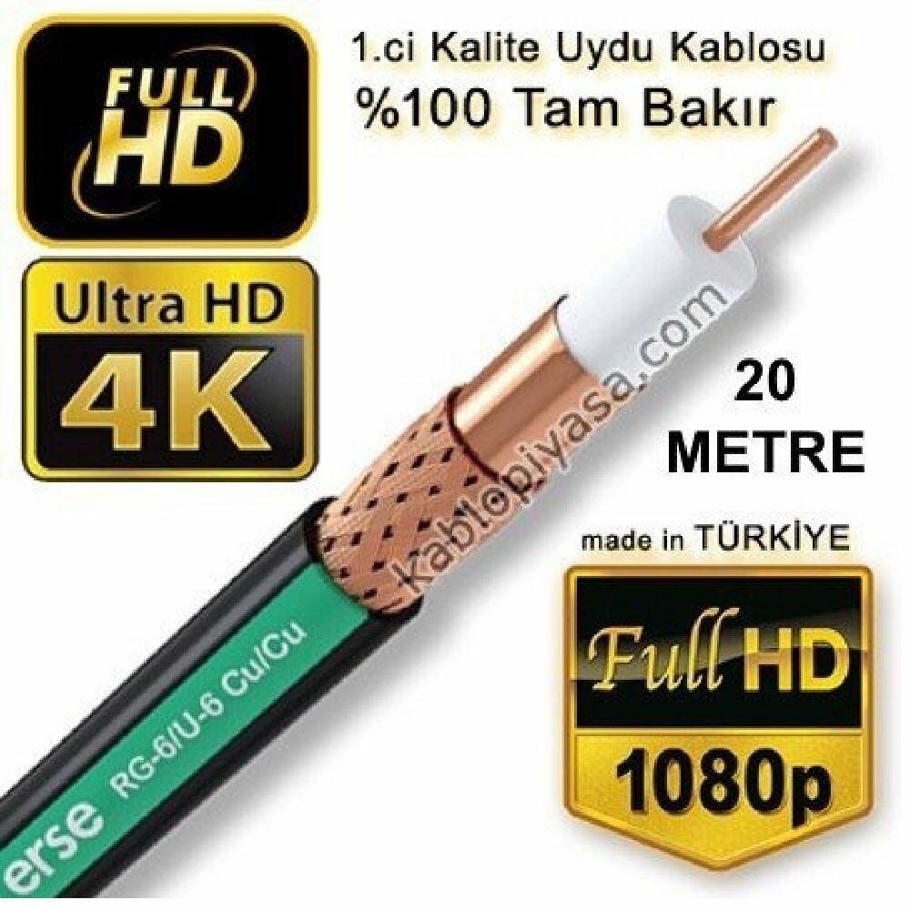 Erse RG6/U6 Anten Kablosu %100 Bakır 20 Metre