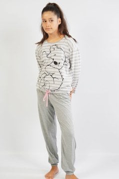 Kız Çocuk Düşük Omuzlu Uzun Kol Pijama Takım