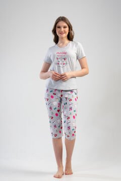 Kadın Kısa Kol Kaprili Pijama Takım