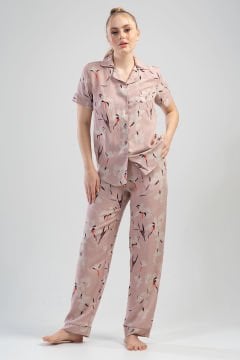 Kadın Vıscon Tamamı Düğmeli Kısa Kol Pijama Takım