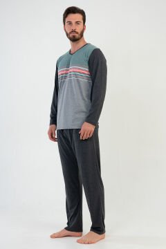 Erkek V Yaka Uzun Kol Pijama Takım
