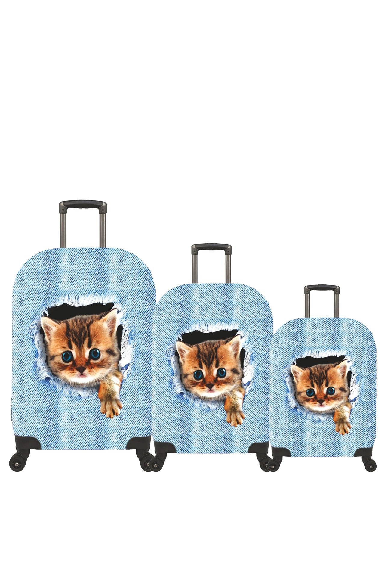 (My#53 Kedili Jean) VALİZLER İÇİN KILIF SETİ (KABİN ORTA VE BÜYÜK)