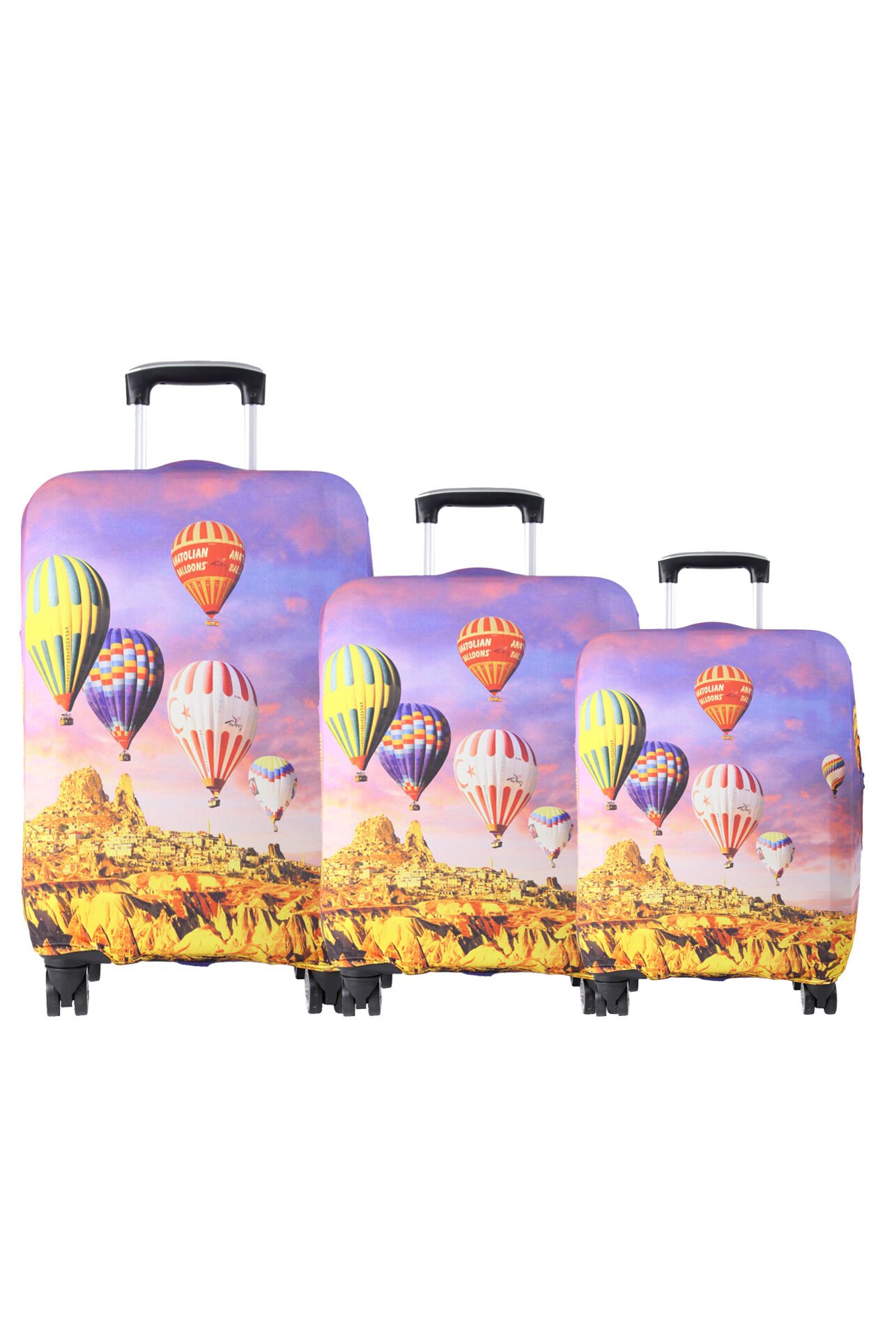 (My#74 Kapadokya 4) VALİZLER İÇİN KILIF SETİ (KABİN ORTA VE BÜYÜK)