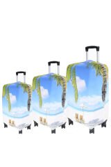 (My#94 Şezlong & Palmiye) VALİZLER İÇİN KILIF SETİ (KABİN ORTA VE BÜYÜK)