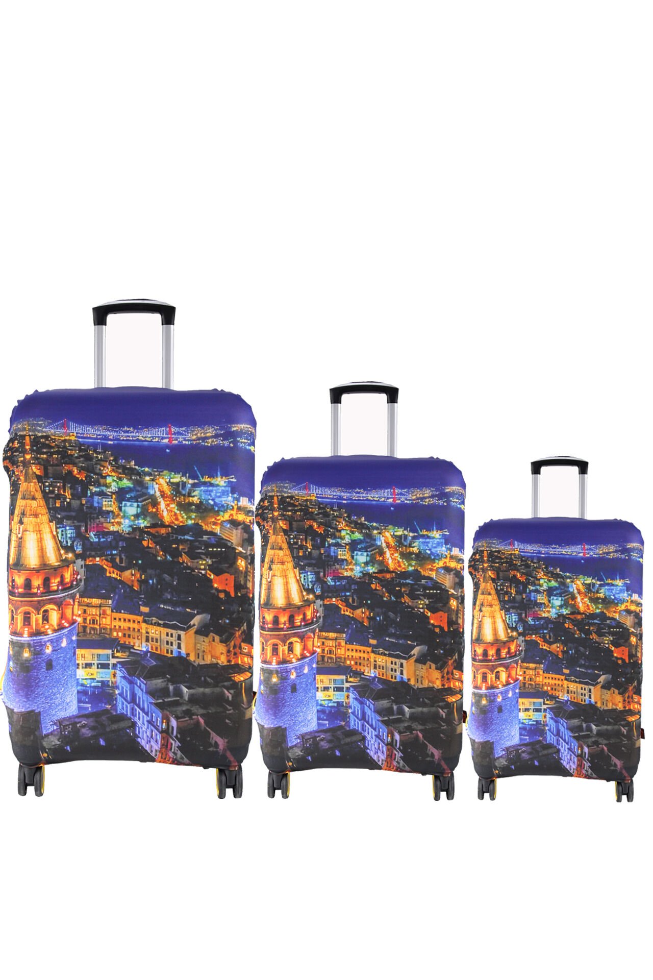 (My#56 Galata Kuş Bakışı) VALİZLER İÇİN KILIF SETİ (KABİN ORTA VE BÜYÜK)