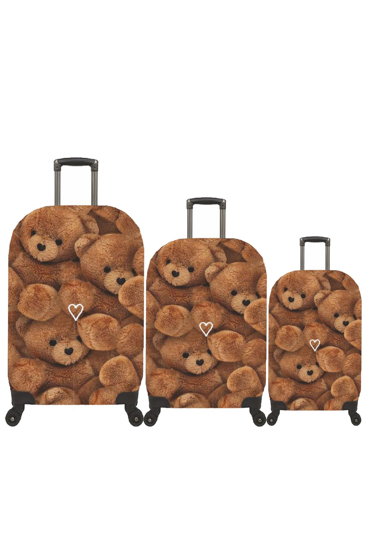 (My#82 Ayıcık) VALİZLER İÇİN KILIF SETİ (KABİN ORTA VE BÜYÜK)