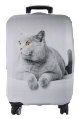 My77 Gri Kedi VALİZ KILIFI / BAVUL KORUYUCU ÖRTÜSÜ Büyük, Orta, Kabin Boy Set