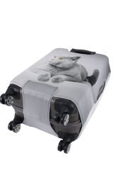 My77 Gri Kedi VALİZ KILIFI / BAVUL KORUYUCU ÖRTÜSÜ Büyük, Orta, Kabin Boy Set