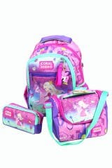 CH 23481 Unicorn Prenses - 3' Lü Okul Çantası Seti - Sırt Ve Beslenme Çantası + Kalemlik