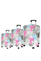 (My#139 KEDİ 2) VALİZLER İÇİN KILIF SETİ (KABİN ORTA VE BÜYÜK)