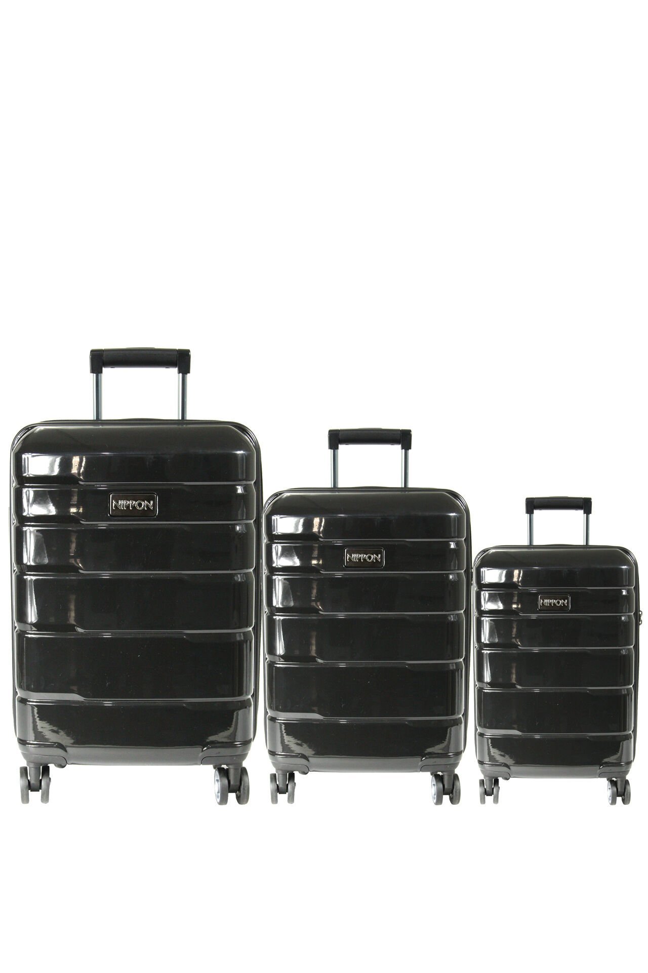 Nippon 1807 Titanium PC - Büyük + Orta + Kabin Boy Valiz / Bavul Seti - Siyah