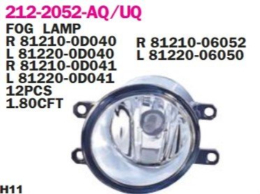 TOYOTA COROLLA (E15) : YARIS (P9) 06-12 : AURIS (E15) 07-12 : RAV4 (A3) 06-12 : AVENSIS (T25, T27) 06-15 : VERSO (R2) 07-12 SİS FARI SOL 07-12 Benzin-Dizel