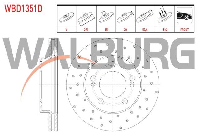 Ssangyong Kyron 2.0 XDI 4X4 2005-2011 Fren Diski Ön Havalı Performans Delikli 5 BJN 294X28X85X56,4