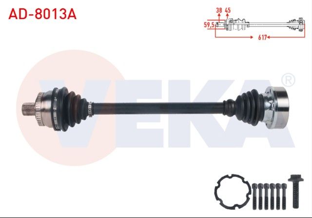 AUDI A4 (8E2,B6) 1.6 2000-2004/ A4 (8EC,B7) 1.6 2004-2008 KOMPLE AKS SOL ON ABSLI 45 DIS UZUNLUK 617mm