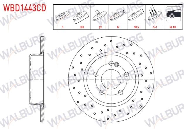 MERCEDES C SERISI (W205) 180 - 200 BlueTEC - 200 D 2014- FREN DISKI ARKA DUZ KAPLAMALI PERFORMANS DELIKLI 5 BJN 300X12X69X50,5