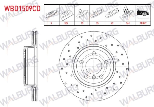 BMW X3 (E83) 2.0 D 5 BIJON 325X25X75X62 2004-2010 FREN DISKI ON HAVALI KAPLAMALI PERFORMANS DELIKLI