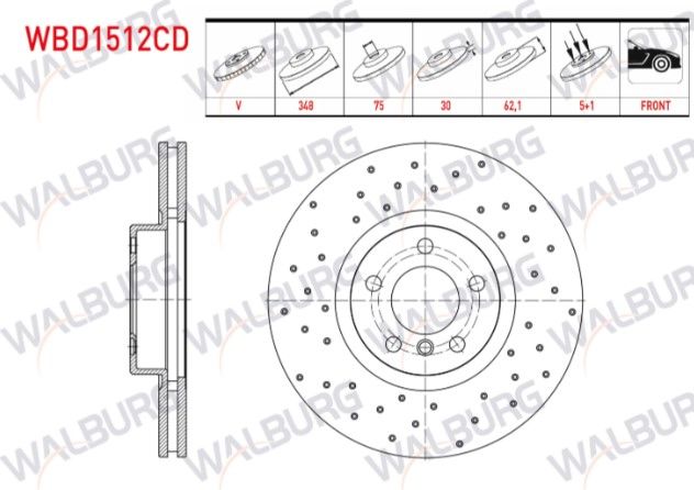 BMW X5 (E70) 3.0 D 5 BIJON 348X30X75X62,1 2007-2012 FREN DISKI ON HAVALI KAPLAMALI PERFORMANS DELIKLI