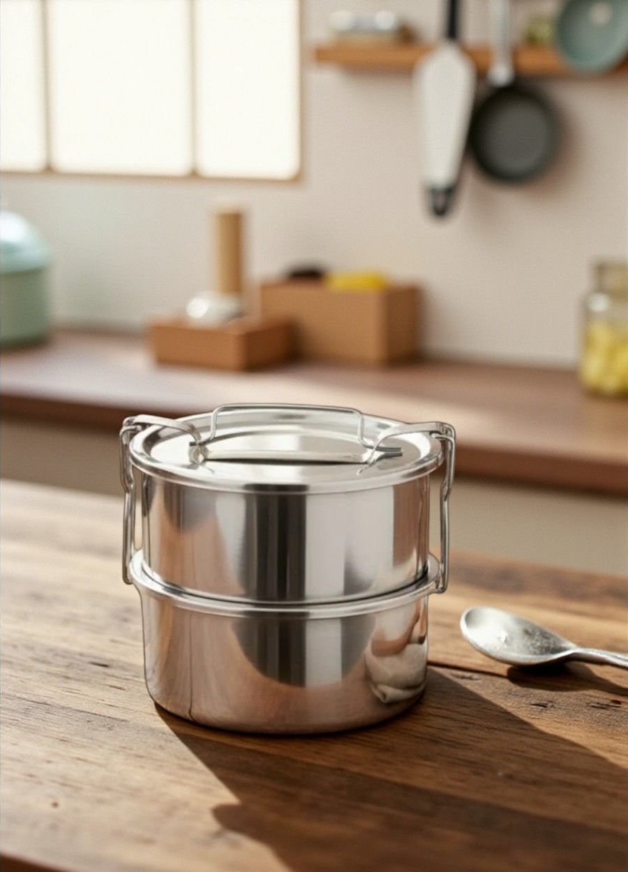 Abant Çelik Sefer Tası 12x6 cm Diyet Yemek Taşıma Kabı 2 Katlı No:1 (1/2)