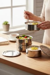 Abant Çelik Sefer Tası 12x6 cm Diyet Yemek Taşıma Kabı 2 Katlı No:1 (1/2)