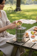 Abant Çelik Sefer Tası 12x6 cm Diyet Yemek Taşıma Kabı 3 Katlı No:1 (1/3)