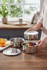 Abant Çelik Sefer Tası 12x6 cm Diyet Yemek Taşıma Kabı 3 Katlı No:1 (1/3)