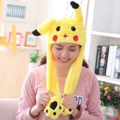 Pikachu Peluş Şapka Işıklı Kulakları Oynar Pokemon Bere