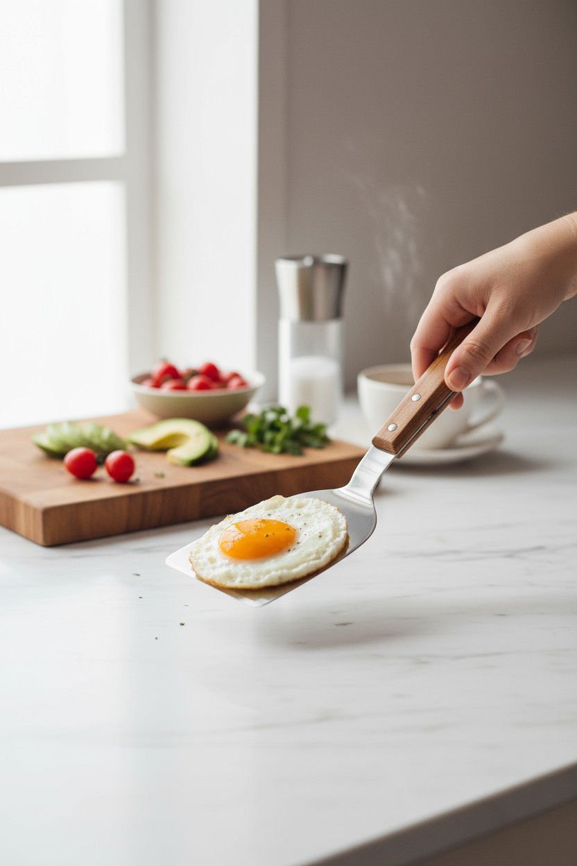 Paslanmaz Çelik Mutfak Spatulası, Ahşap Saplı, Keskin Ağız 9cm, Geniş Ağızlı BLZ-44