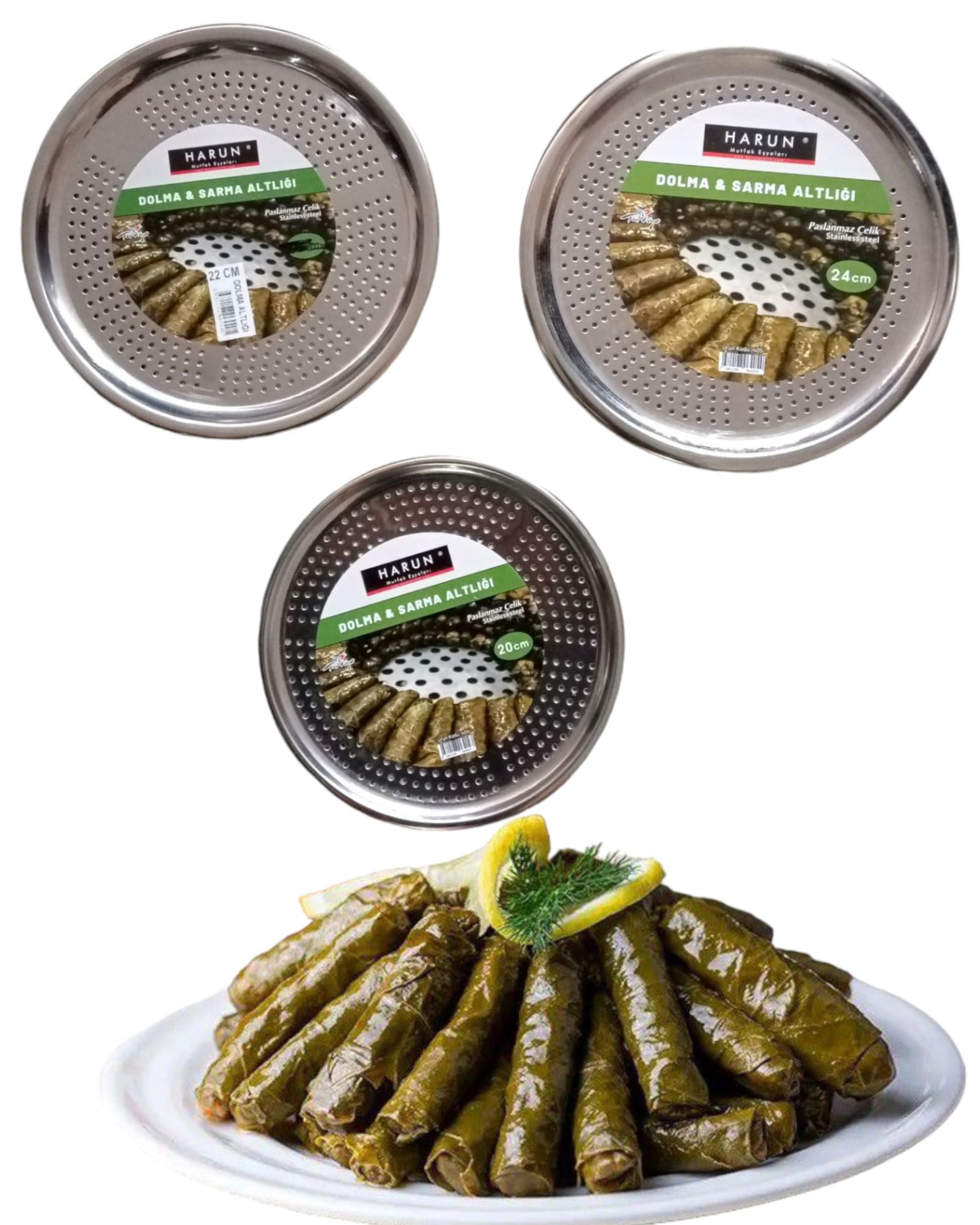 Harun 3'lü Paslanmaz Çelik Dolma Sarma Aparatı Tencere Altlığı Süzgeç