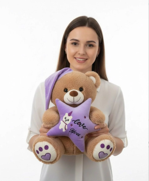 62907 PELUŞ 35CM YILDIZ YASTIKLI AYI -HLY