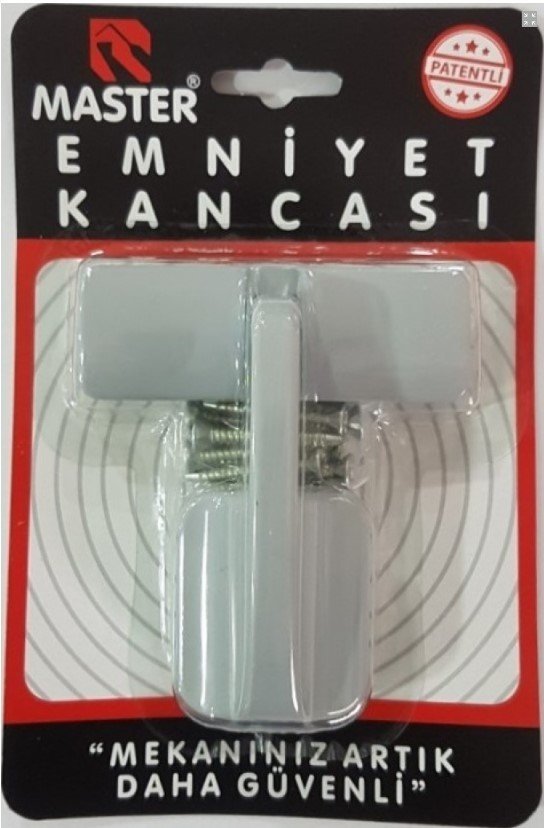 Master Lüks Emniyet Kancası - Çelik Kapı Kilit Güçlendirme - Kolay Montaj Hırsız Güvenlik Sistemi (Gri) 9x8cm