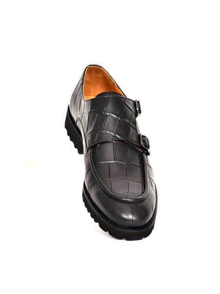 TNL 1202 Siyah Kroko Baskı Deri Çift Toka Detaylı Eva Taban Erkek Ayakkabı