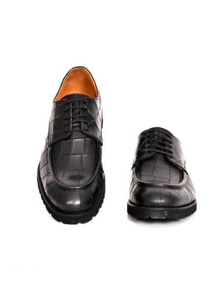 TNL 1203 Siyah Kroko Baskı Deri Bağcıklı Eva Taban Erkek Ayakkabı