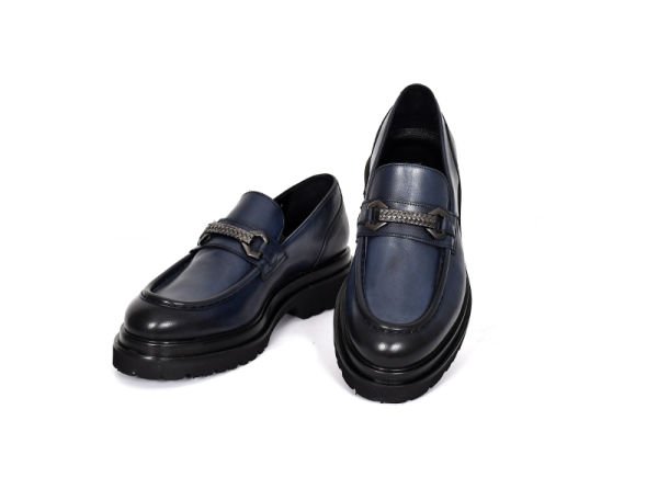 TNL 3042 Lacivert Antik Deri Eva Taban Loafer Model erkek Ayakkabı