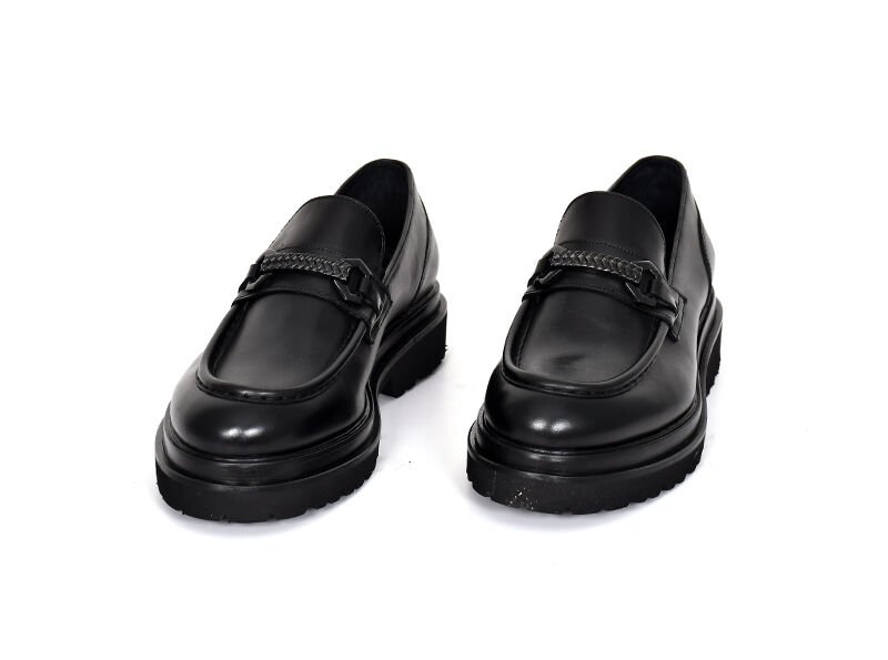 TNL 3042 Siyah Antik Deri Eva Taban Loafer Model erkek Ayakkabı
