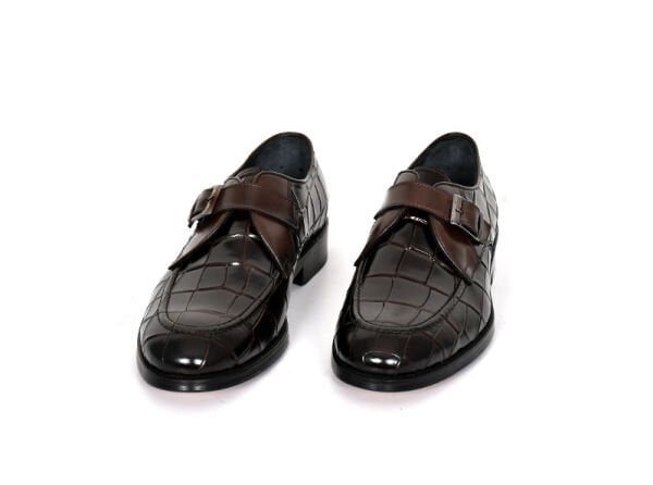TNL 334 Kahverengi Kroko Baskı Deri Hakiki Kösele Toka Detaylı Erkek Ayakkabı