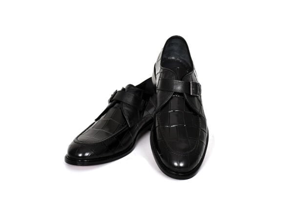 TNL 334 Siyah Kroko Baskı Deri Hakiki Kösele Toka Detaylı Erkek Ayakkabı