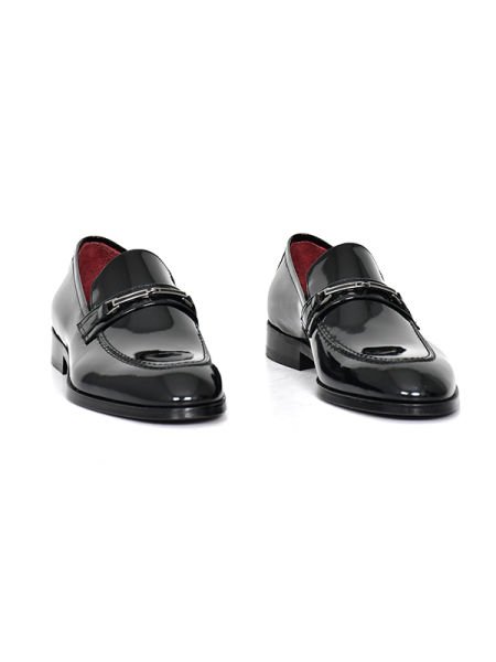 TNL 1301 Siyah Rugan Hakiki Kösele Toka Detaylı Erkek Ayakkabı