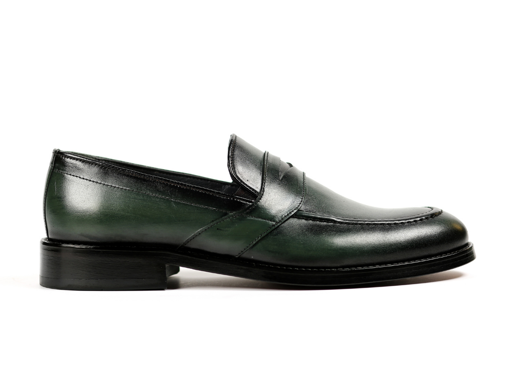 TNL 214 Yeşil, Antik Deri, Hakiki Kösele, Loafer Model Erkek Ayakkabı