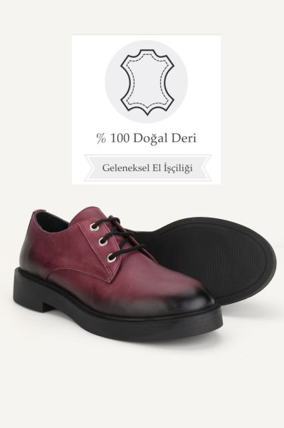 KADIN BORDO HAKİKİ DOĞAL DERİ 36-41 NUMARA OXFORD AYAKKABI