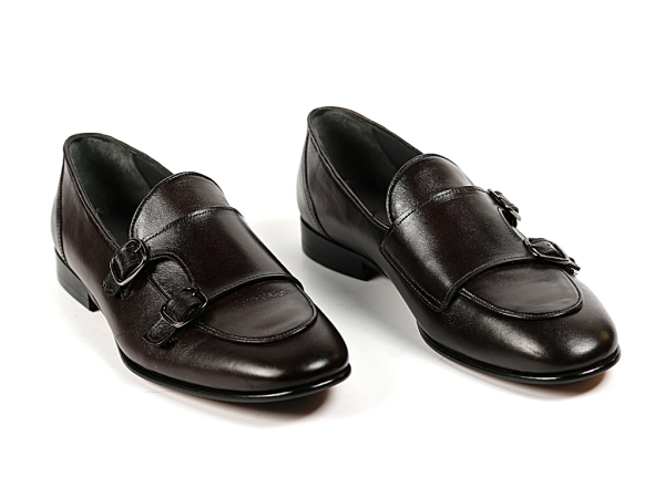 TNL 307 Kahverengi, Antik Deri, Hakiki Kösele, Çift Tokalı Erkek Ayakkabı